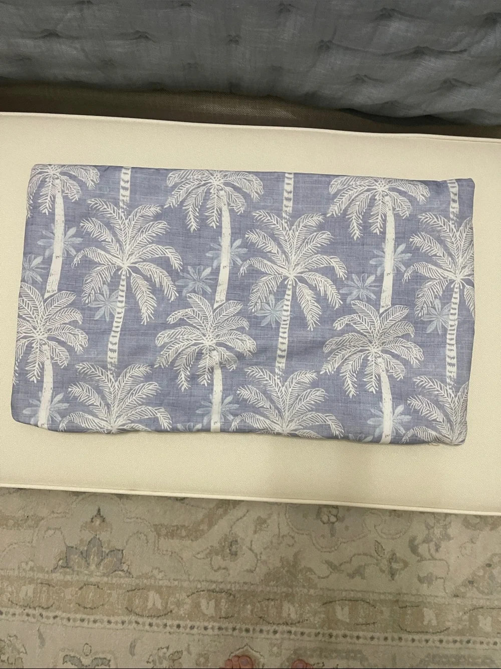 Blue Palm-Print Decorative Lumbar Pillow Cover
